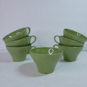 Set of 7 Vintage Texas Ware Melamac Mug Coffee Tea Cup Avacado Green 160 READ